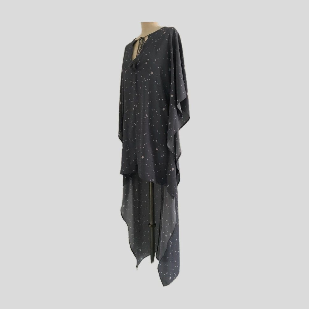 Buddy Love Kimono Top Womens Sz M Gray Chiffon High Low Star Printed Tunic M